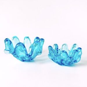 Set of 2 Vintage Murano style Aqua Glass Nesting Bowls